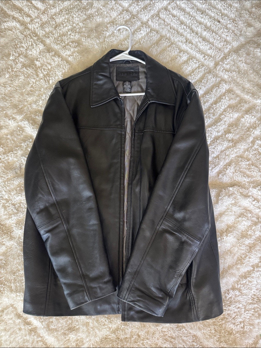 George (100% Leather) Vintage Black Leather Zip-Front Jacket
